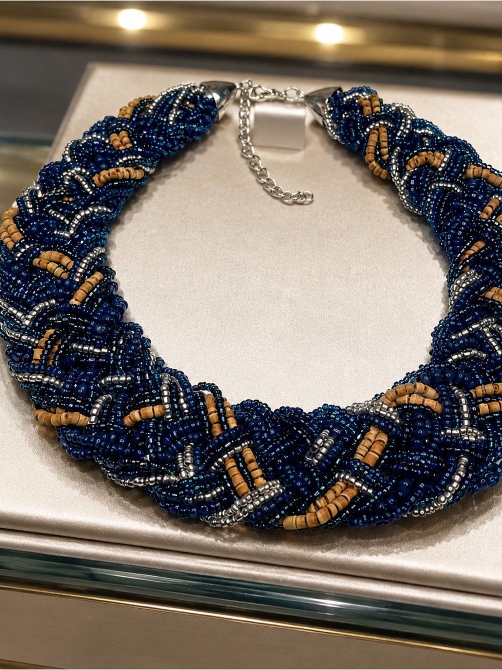 Vintage Handwoven Beaded Necklace — 1990s Artisanal Statement (50–53 cm)